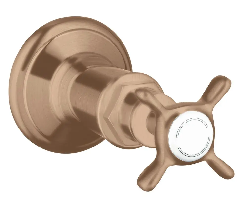 AXOR Absperrventil mit Kreuzgriff in Brushed Red Gold-Finish, Unterputz montiert, rundes Gehäuse und sichtbarer Griff, passend für moderne Badezimmergestaltung.